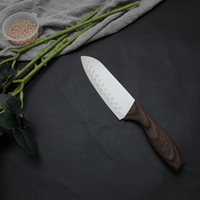 Couteau Santoku de 4 pouces avec revêtement antiadhésif Lame en acier inoxydable Manche en plastique revêtu d'un motif en bois
