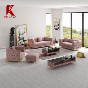 <span class=keywords><strong>Modernist</strong></span> set <span class=keywords><strong>Sofa</strong></span> kain beludru ruang tamu nyaman Nordik gesper tarik penuh warna kaki dasar emas lengkap 1 + 2 + 3 - Product Image 1