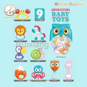 Ensemble de <span class=keywords><strong>9</strong></span> jouets sensoriels pour bébé sans BPA, jouets à mâcher et hochet doux pour l'éducation précoce avec boîte de rangement pour hibou, idée <span class=keywords><strong>cadeau</strong></span> pour la récréation des nouveau-nés - Product Image 5