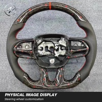 Volant en cuir perforé de luxe avec surpiqûres rouges et fibre de carbone, garantie 12 mois pour Dodge Charger (vente en gros)