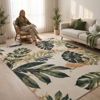 Tapis moderne en polyester imprimé motif botanique tropical, grand tapis de salon à feuilles de palmier vertes, fabriqué à la machine, à poils ras