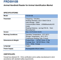 Lecteur RFID portable pour animaux ISO 11784 11785 134 2kHz, suivi du bétail, scanner d'identification par puce d'oreille FDXB pour bovins et chiens