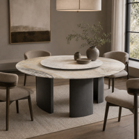 Table à manger ronde moderne en marbre 2026-1.5 1500 mm avec base en acier inoxydable, table de salle à manger pour hôtel, appartement, villa