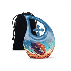 Hermosa urna grande de cremación de lágrima de fútbol para adultos para cenizas humanas, urna cruzada decorativa para cenizas con bolsa de terciopelo gratis - Product Image 1
