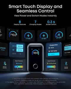 Chargeur Anker Prime, 160W, <span class=keywords><strong>3</strong></span> ports, chargeur USB C compact GaN, affichage intelligent et contrôle <span class=keywords><strong>tactile</strong></span>, charge jusqu'à 140W sur un seul port - Product Image 5