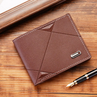 Dompet pendek kulit PU pria, kpurse koin Multi kartu, kasual tipis tiga lipat Horizontal untuk lelaki muda