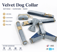 Ensemble collier, harnais et laisse pour chien en velours avec porte-sac à déjections, nœud papillon, doux, réglable, mignon, kit de promenade pour animaux de compagnie, vente en gros d'usine OEM ODM
