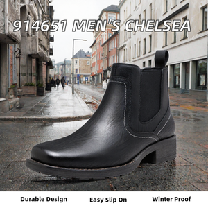 Botas Chelsea Negras para Hombre, Botines de Cuero con Punta Redonda y Suela de Goma, Otoño Invierno - Product Image 2