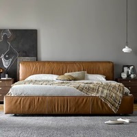 Tempat Tidur Kulit Minimalis Italia, Tempat Tidur Gantung Double, Lampu Strip Sensor Pintar Gantung 1,8 Meter