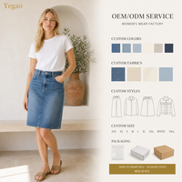 Jupe en jean délavé Yegao pour femme, taille naturelle, coupe décontractée trapèze, cinq poches, sur mesure, vente en gros, MOQ 30 pièces