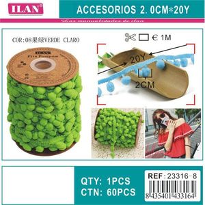 Nastro Ilan Pom Pom Verde, Larghezza 2.0 Cm, Lunghezza 20 Yd, per Decorazioni e Artigianato - Product Image 3