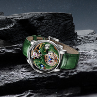 Montre pour homme Pindu en forme de dragon gravée en 3D, boîtier en acier inoxydable, bracelet en cuir, verre saphir pour mouvement à quartz 762