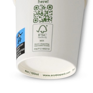 Gobelets à expresso en papier biodégradables, ronds, blancs, à paroi simple, bio-revêtement, 100 ml (4 oz), Ø 62 mm, recyclables, pour boissons. - Product Image 5