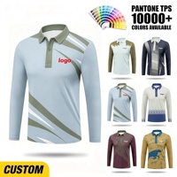 Polo à manches longues pour homme en polyester à rayures tourbillonnantes avec impression intégrale pour vêtements de sport