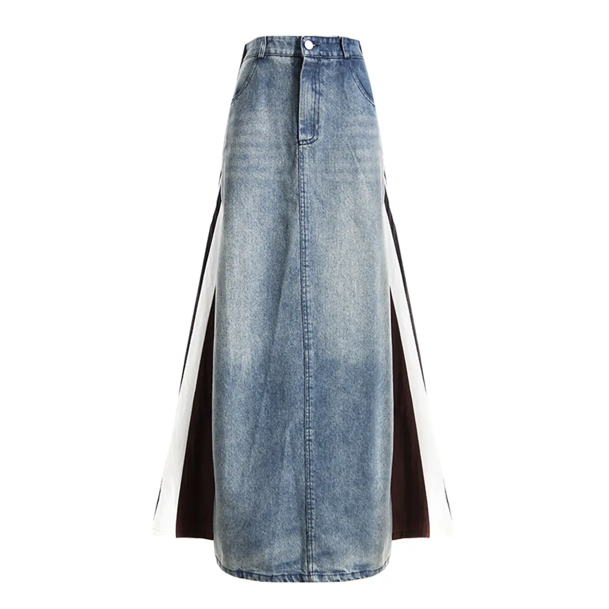 Fashionable Plus A-line Women Loose Denim Patchwork Cotton y2k denim long jeans skirt for women
