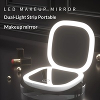 Miroir de maquillage portable de poche pliable à LED carré pour femme avec logo personnalisé, éclairage simple face 5x 3x