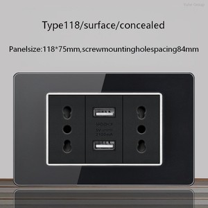 Enchufe de pared estándar italiano con USB inteligente tipo C de 20W con carga rápida, 2 puertos, 2 tomas, panel de interruptor de luz de vidrio. - Product Image 4