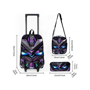 Ensemble de sacs à dos à roulettes pour <span class=keywords><strong>enfants</strong></span> avec motif robots mécaniques, boîte à lunch et trousse à crayons, pour filles/garçons - Product Image 2