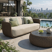 Ensemble de mobilier d'extérieur de luxe en aluminium et rotin pour patio, jardin, villa et terrasse, comprenant canapé, chaise longue, canapé en rotin, table basse et chaise de salle à manger en osier