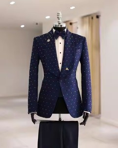 Blazer de mariage sur mesure avec revers châle <span class=keywords><strong>Costume</strong></span> de smokings en pierre sur mesure Skinny Rhinestones Costumes de la marine pour hommes - Product Image 2
