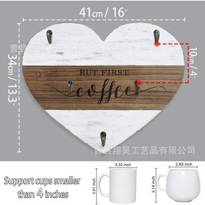 Support mural pour tasses en forme de cœur en bois, organisateur de tasses à café en bois massif pour le rangement de la cuisine - Product Image 5