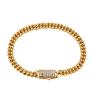 Men's <b>Iced</b> <b>Out</b> Miami Cuban Bracelet- Hip Hop Rapper Bling Cuban Link <b>Chain</b> with Cubic Zirconia, Gold and Silver Plated Stainless - Product Image 2