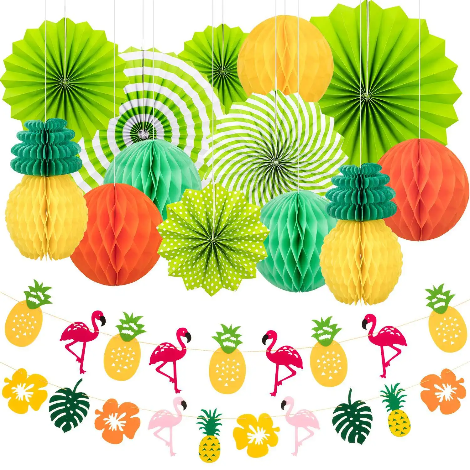 Flamingos Pull Flags Pineapple Beehive Balls Summer Beach Party Decorating Set