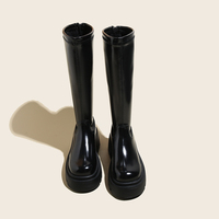 Bottes hautes en PU brillant pour femmes, bout rond, semelle plateforme épaisse, bottes hautes tendance pour femmes, bottes d'automne et d'hiver