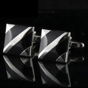 luxury formal black silver shell brass cuff links for men