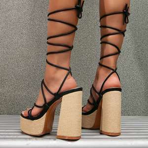 Chaussures de printemps pour femme à talon compensé, semelle épaisse, à brides, talons hauts sexy à plateforme - Product Image 6