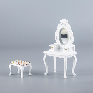 1:12 casa de muñecas de madera DIY de alta calidad Mini muebles con espejo tocador cajón y taburete para accesorios de fotografía - Product Image 6