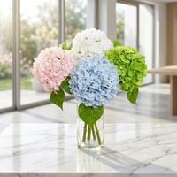 Bunga Hydrangea Buatan 48cm PU Real Touch Pink Biru Putih Dekorasi Pernikahan Ulang Tahun Rangkaian Hortensias Artificiales