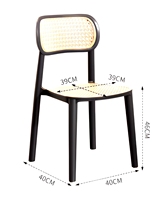 Chaise de salle à manger moderne minimaliste en PP avec assise et dossier en rotin tressé, cadre noir mat, résistante aux intempéries pour la maison, le café, l'hôtel, l'appartement, l'extérieur