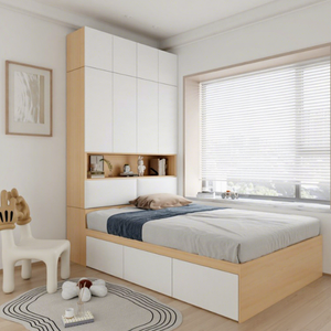 Letto Tatami Integrato con Armadio, Letto Multifunzionale con Contenitore Personalizzato per Camere <span class=keywords><strong>Piccole</strong></span>, Letto Moderno per Bambini con Spazio di Archiviazione - Product Image 1