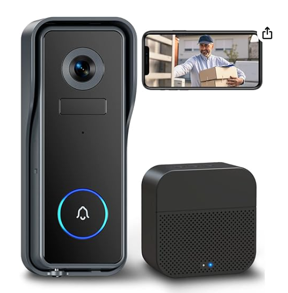 2K High Resolution 3MP USB Powered WiFi Smart Doorbell Camera Two-Way Audio Video Intercom Door Phone IP65 Waterproof 2-Year