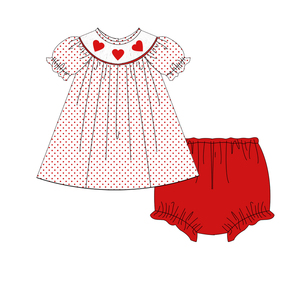 Maxine custom designs smocked abbigliamento per bambini cuori ricamo set da ragazza di san valentino - Product Image 6