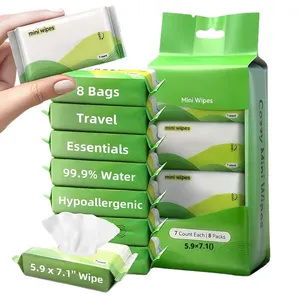 Toallitas Húmedas Mini Portátiles de Viaje, Paquete de 8, Hipoalergénicas, 99.9% Agua, Toallitas de Cuidado Engrosadas - Product Image 5
