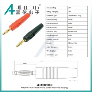 JIALUN Gold Plated Brass 2mm Banana Male Plug Lantern Head Banana Plug Connector