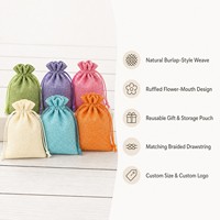 Pochette à cordon en lin de chanvre arc-en-ciel multicolore pour bijoux, colliers de perles, boucles d'oreilles, sac en jute, emballage cadeau personnalisé avec logo, vente en gros