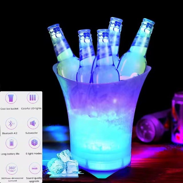Wholesale Bluetooth LED Luminous Plastic Ice Bucket 7 Liter Colorful Subwoofer Wine Bucket Speaker Camping OEM Factory Supply