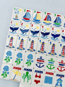 Yun Duo - <span class=keywords><strong>Juego</strong></span> <span class=keywords><strong>de</strong></span> Mahjong Náutico Azul y Blanco Brillante, Ecológico, para Fiestas en <span class=keywords><strong>el</strong></span> Jardín, con Fichas <span class=keywords><strong>de</strong></span> Acrílico Grabadas y Coloridas, para 4 Jugadores - Product Image 2