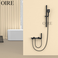 Robinet de douche mural de luxe en laiton noir à poignée unique avec barre coulissante 3 fonctions (chaud/froid/pluie/douche douce) pour appartement