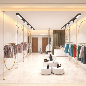 Étagère murale de présentation de vêtements pour boutique de vêtements de détail, <span class=keywords><strong>design</strong></span> intérieur de boutique dorée - Product Image 2
