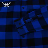 Aceitar personalizado engraçado fios tingidos de manga longa botão de camisa de flanela azul verificador preto