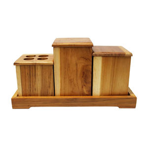 Set in tre pezzi eco-friendly contenitori in <span class=keywords><strong>Teak</strong></span> da bagno e un vassoio abbinato Set da bagno Set amenità accessori da bagno - Product Image 3