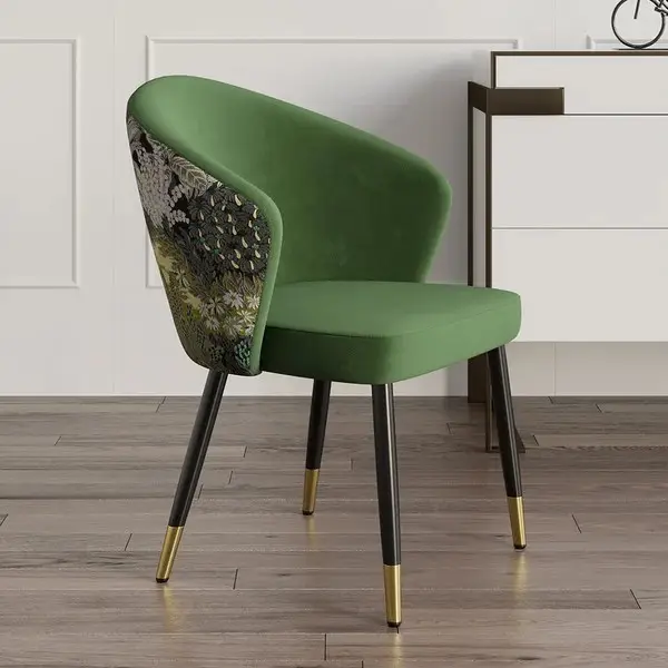 NOVA Patas de acero al carbono Verde Moda Terciopelo Tela Art Deco Comedor Tapizado Restaurante Silla para Villa