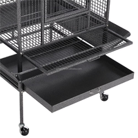 Grande cage à perroquets avec plateau de jeu, volière, cage à oiseaux en fer forgé avec support roulant et zone de jeu sur le dessus