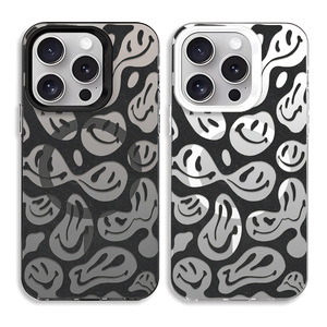 Étui de téléphone magnétique avec visage souriant fondant pour <span class=keywords><strong>iPhone</strong></span> 16/15/14/13/12 Pro Max, coque antichoc dégradé argenté miroir - Product Image 1