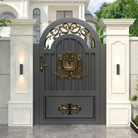 Porte de jardin moderne en alliage d'aluminium, bois et verre, design contemporain, étanche, à ouverture latérale, pour appartement et cour.