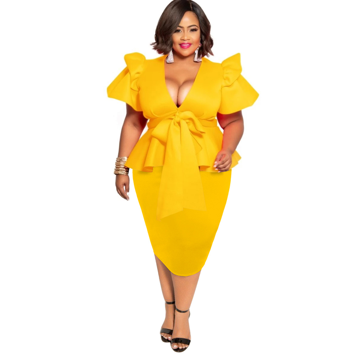 Fashion Peplum Short Sleeve Bow Club Ruffle Pencil Party Dress Long Sleeve  Plus Size Women African Office Dress| Alibaba.com